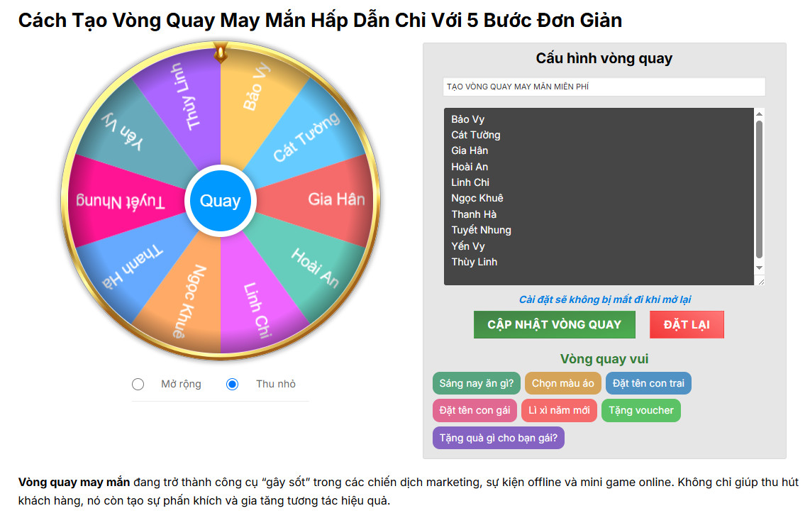 các ý tưởng tạo vòng quay may mắn